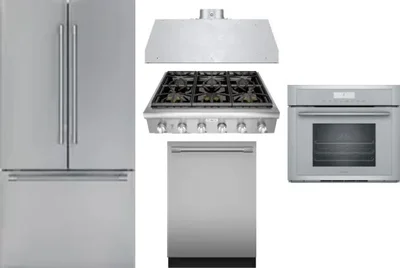 5 Piece Package Includes Refrigerator, Cooktop, Wall Oven, Hood And Dishwasher