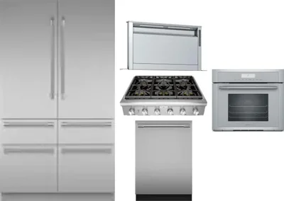 5 Piece Package Includes Refrigerator, Cooktop, Wall Oven, Hood And Dishwasher
