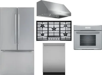 5 Piece Package Includes Refrigerator, Cooktop, Wall Oven, Hood And Dishwasher