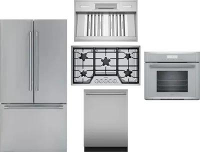 5 Piece Package Includes Refrigerator, Cooktop, Wall Oven, Hood And Dishwasher