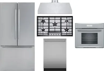 5 Piece Package Includes Refrigerator, Cooktop, Wall Oven, Hood And Dishwasher