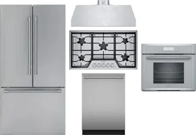 5 Piece Package Includes Refrigerator, Cooktop, Wall Oven, Hood And Dishwasher
