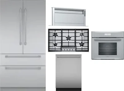 5 Piece Package Includes Refrigerator, Cooktop, Wall Oven, Hood And Dishwasher
