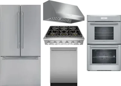 5 Piece Package Includes Refrigerator, Cooktop, Wall Oven, Hood And Dishwasher