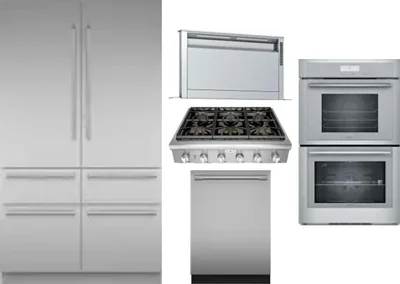 5 Piece Package Includes Refrigerator, Cooktop, Wall Oven, Hood And Dishwasher