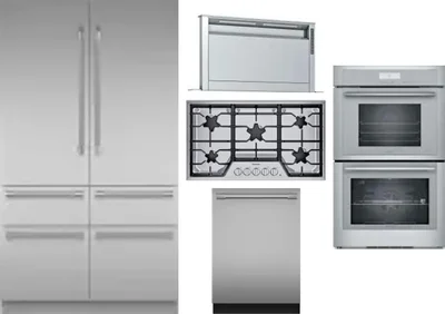 5 Piece Package Includes Refrigerator, Cooktop, Wall Oven, Hood And Dishwasher