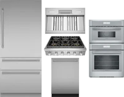 5 Piece Package Includes Refrigerator, Cooktop, Wall Oven, Hood And Dishwasher