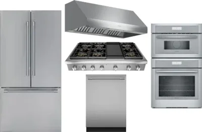 5 Piece Package Includes Refrigerator, Cooktop, Wall Oven, Hood And Dishwasher