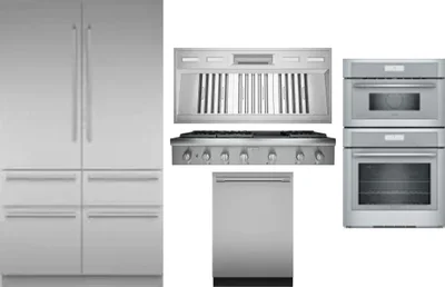 5 Piece Package Includes Refrigerator, Cooktop, Wall Oven, Hood And Dishwasher