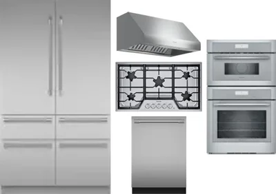 5 Piece Package Includes Refrigerator, Cooktop, Wall Oven, Hood And Dishwasher