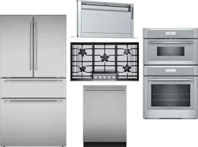 5 Piece Package Includes Refrigerator, Cooktop, Wall Oven, Hood And Dishwasher