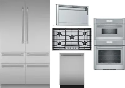 5 Piece Package Includes Refrigerator, Cooktop, Wall Oven, Hood And Dishwasher