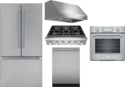 5 Piece Package Includes Refrigerator, Cooktop, Wall Oven, Hood And Dishwasher