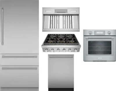 5 Piece Package Includes Refrigerator, Cooktop, Wall Oven, Hood And Dishwasher
