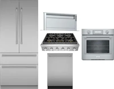 5 Piece Package Includes Refrigerator, Cooktop, Wall Oven, Hood And Dishwasher