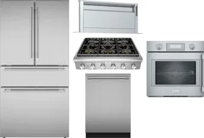 5 Piece Package Includes Refrigerator, Cooktop, Wall Oven, Hood And Dishwasher