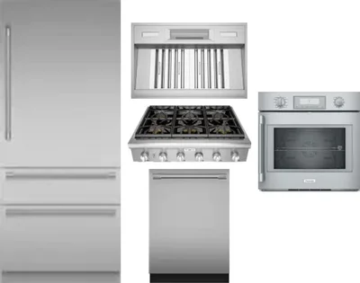 5 Piece Package Includes Refrigerator, Cooktop, Wall Oven, Hood And Dishwasher