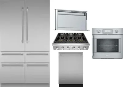 5 Piece Package Includes Refrigerator, Cooktop, Wall Oven, Hood And Dishwasher