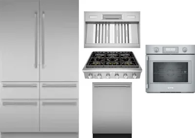 5 Piece Package Includes Refrigerator, Cooktop, Wall Oven, Hood And Dishwasher