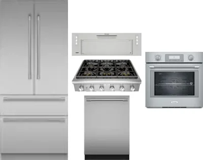 5 Piece Package Includes Refrigerator, Cooktop, Wall Oven, Hood And Dishwasher