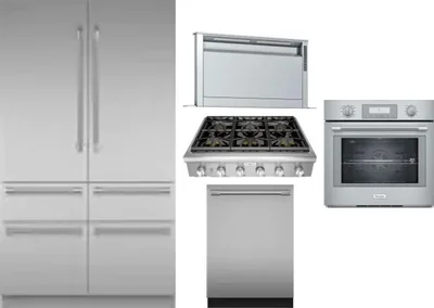 5 Piece Package Includes Refrigerator, Cooktop, Wall Oven, Hood And Dishwasher