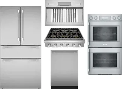 5 Piece Package Includes Refrigerator, Cooktop, Wall Oven, Hood And Dishwasher