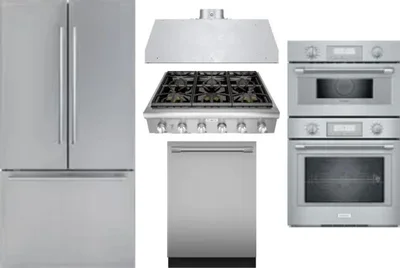 5 Piece Package Includes Refrigerator, Cooktop, Wall Oven, Hood And Dishwasher