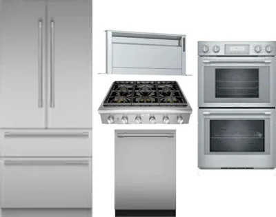 5 Piece Package Includes Refrigerator, Cooktop, Wall Oven, Hood And Dishwasher