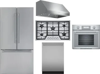 5 Piece Package Includes Refrigerator, Cooktop, Wall Oven, Hood And Dishwasher