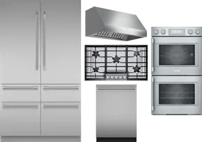 5 Piece Package Includes Refrigerator, Cooktop, Wall Oven, Hood And Dishwasher
