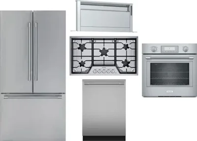 5 Piece Package Includes Refrigerator, Cooktop, Wall Oven, Hood And Dishwasher