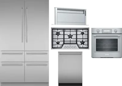 5 Piece Package Includes Refrigerator, Cooktop, Wall Oven, Hood And Dishwasher