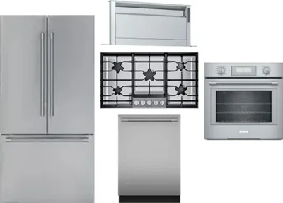 5 Piece Package Includes Refrigerator, Cooktop, Wall Oven, Hood And Dishwasher