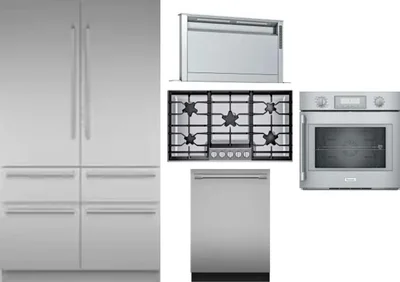 5 Piece Package Includes Refrigerator, Cooktop, Wall Oven, Hood And Dishwasher