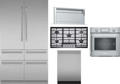 5 Piece Package Includes Refrigerator, Cooktop, Wall Oven, Hood And Dishwasher