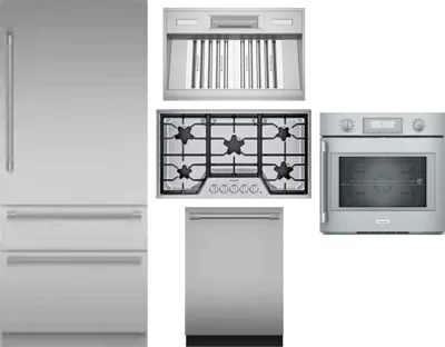 5 Piece Package Includes Refrigerator, Cooktop, Wall Oven, Hood And Dishwasher