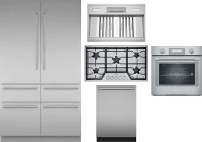 5 Piece Package Includes Refrigerator, Cooktop, Wall Oven, Hood And Dishwasher
