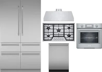 5 Piece Package Includes Refrigerator, Cooktop, Wall Oven, Hood And Dishwasher