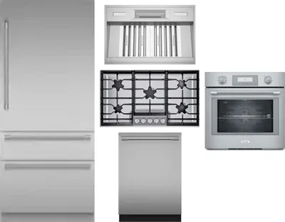 5 Piece Package Includes Refrigerator, Cooktop, Wall Oven, Hood And Dishwasher