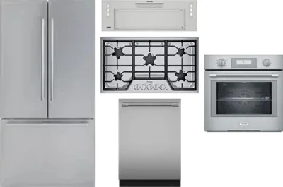 5 Piece Package Includes Refrigerator, Cooktop, Wall Oven, Hood And Dishwasher