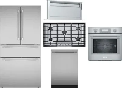5 Piece Package Includes Refrigerator, Cooktop, Wall Oven, Hood And Dishwasher