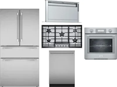 5 Piece Package Includes Refrigerator, Cooktop, Wall Oven, Hood And Dishwasher