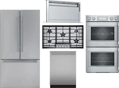 5 Piece Package Includes Refrigerator, Cooktop, Wall Oven, Hood And Dishwasher