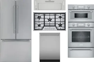 5 Piece Package Includes Refrigerator, Cooktop, Wall Oven, Hood And Dishwasher