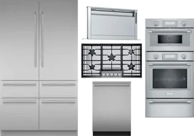 5 Piece Package Includes Refrigerator, Cooktop, Wall Oven, Hood And Dishwasher