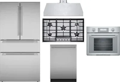 5 Piece Package Includes Refrigerator, Cooktop, Wall Oven, Hood And Dishwasher
