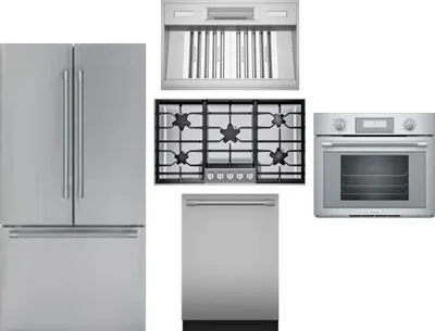 5 Piece Package Includes Refrigerator, Cooktop, Wall Oven, Hood And Dishwasher