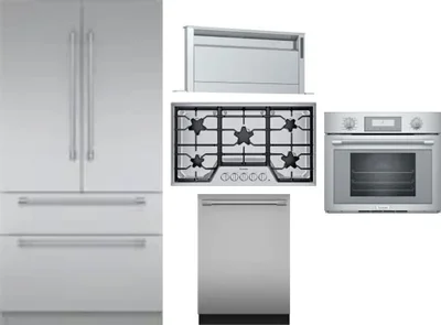 5 Piece Package Includes Refrigerator, Cooktop, Wall Oven, Hood And Dishwasher