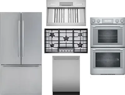5 Piece Package Includes Refrigerator, Cooktop, Wall Oven, Hood And Dishwasher