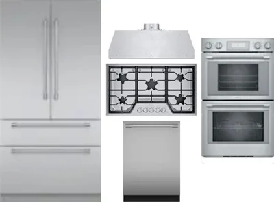 5 Piece Package Includes Refrigerator, Cooktop, Wall Oven, Hood And Dishwasher